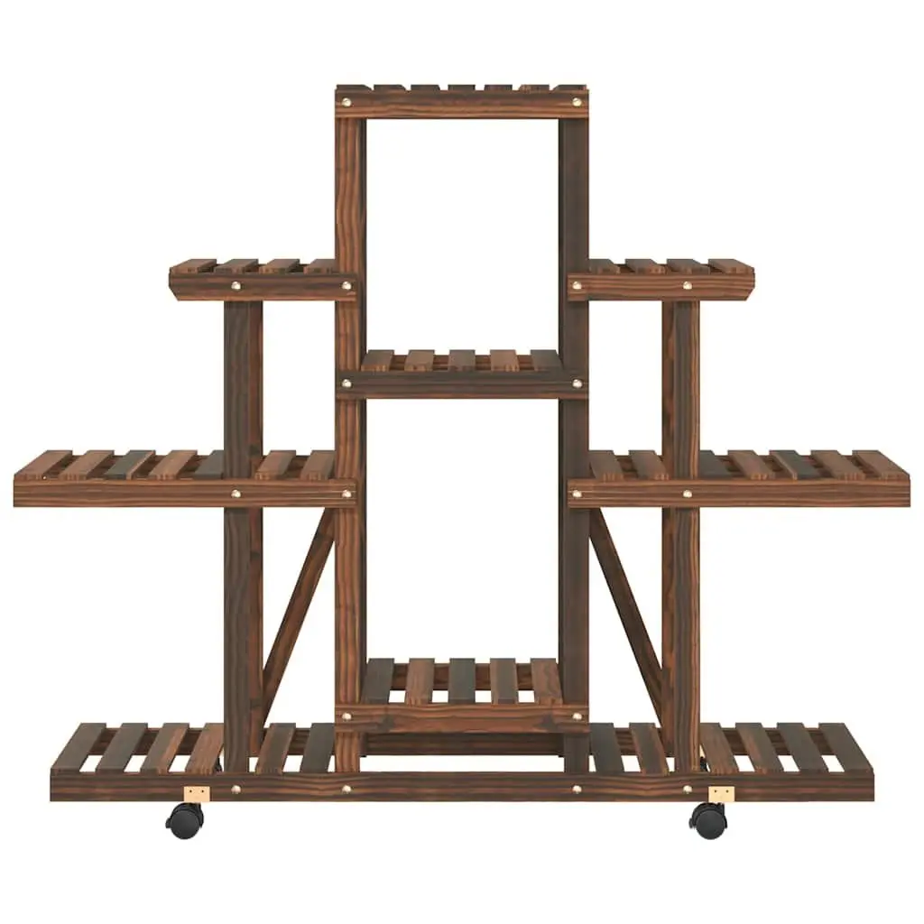 Wooden Plant Stand with Wheels Carbonised Fir 110x25x101cm