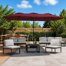 Double-Head Garden Parasol Red Outdoor Sunshade Patio Umbrella Crank Opening