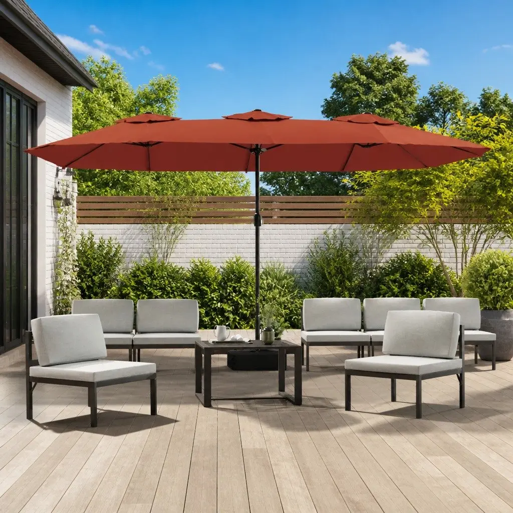 Double-Head Garden Parasol UV-Protective Orange 449 x 265 cm Outdoor Sunshade Umbrella