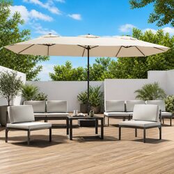 Double-Head Garden Parasol with LED Lights Outdoor Sunshade 449x265cm White