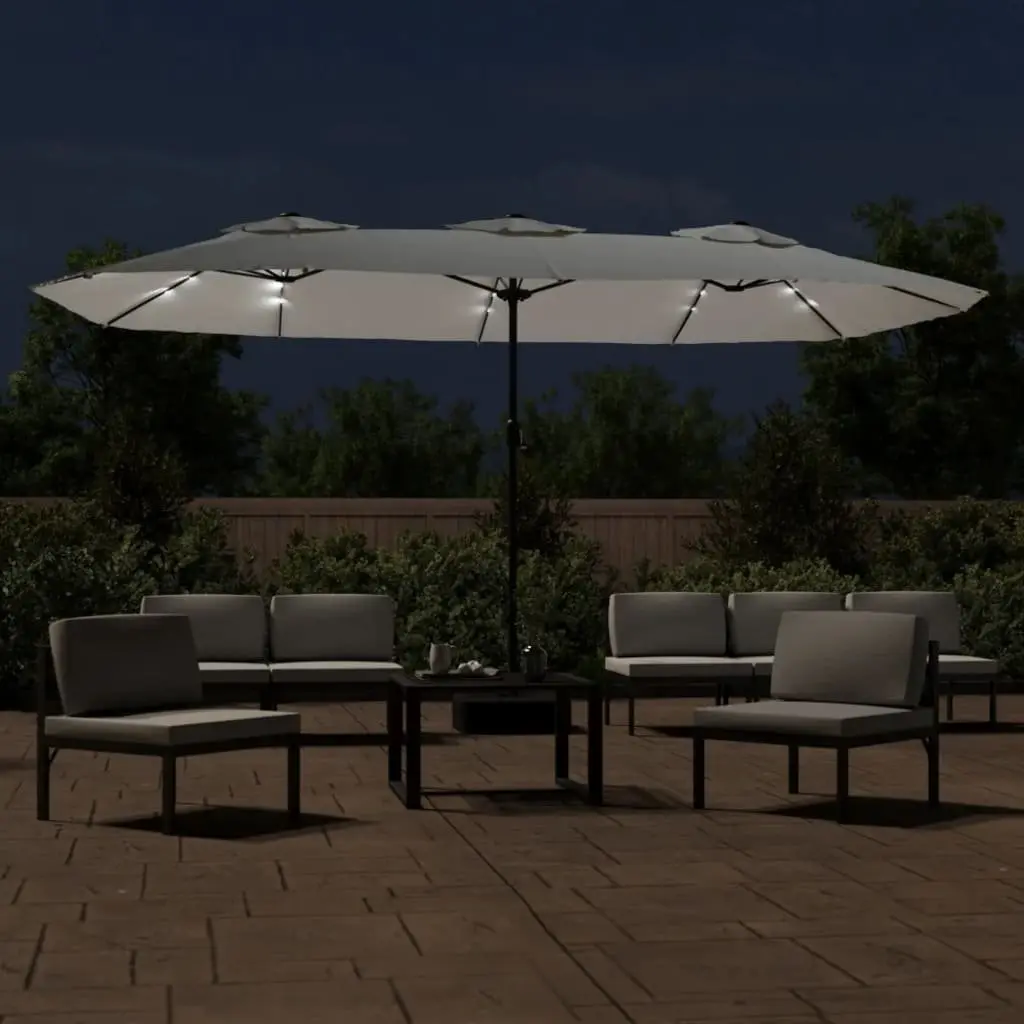 Double-Head Garden Parasol with LED Lights 449x265cm White