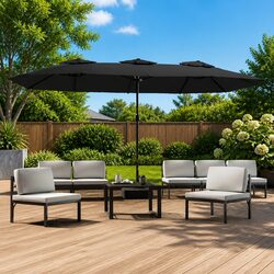 Double-Head Garden Parasol with LED Lights Anthracite Outdoor Sunshade 449x265cm