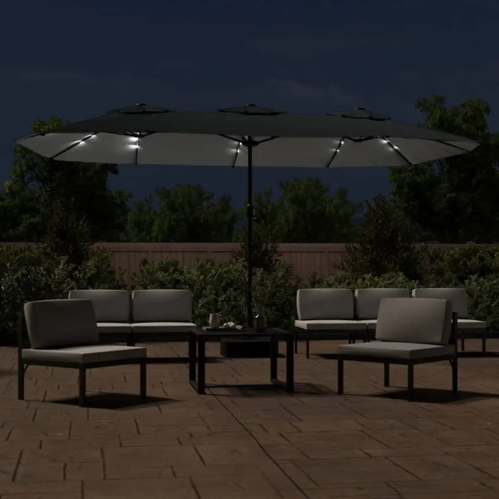 Double-Head Garden Parasol with LED Lights Anthracite Outdoor Sunshade 449x265cm