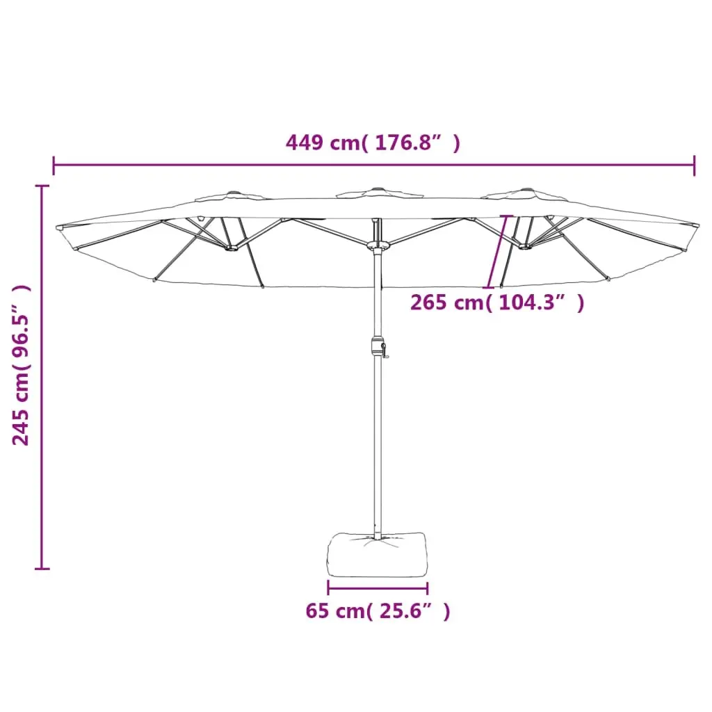 Double-Head Garden Parasol with LED Lights Anthracite Outdoor Sunshade 449x265cm