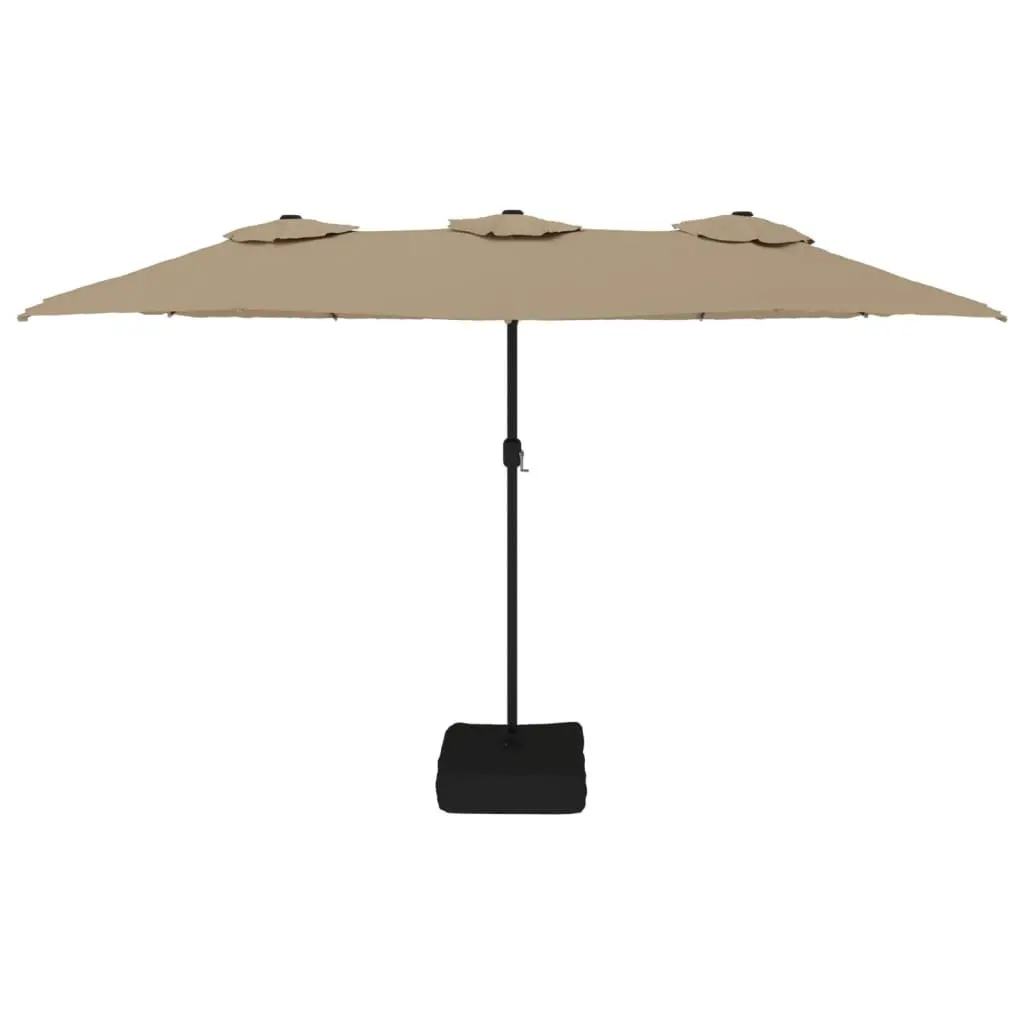 Garden Parasol Double-Head UV Protective with LED Lights Taupe 449x265cm