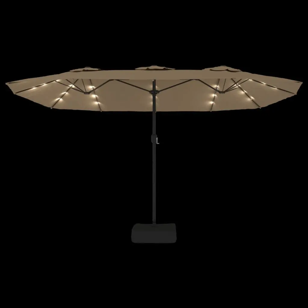 Garden Parasol Double-Head UV Protective with LED Lights Taupe 449x265cm