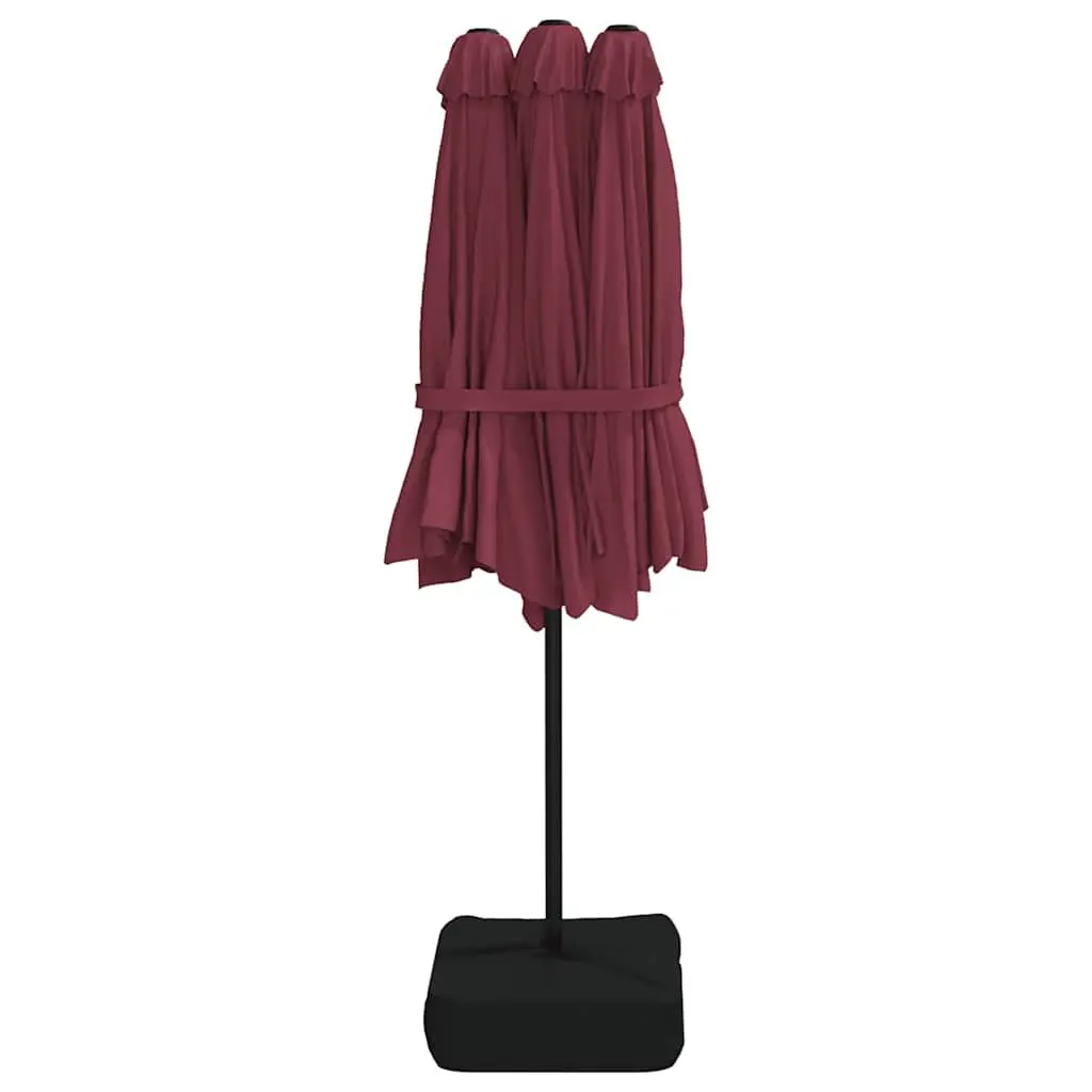 Double-Head Garden Parasol with LED Lights UV-Protective Polyester Canopy Red 449x265cm