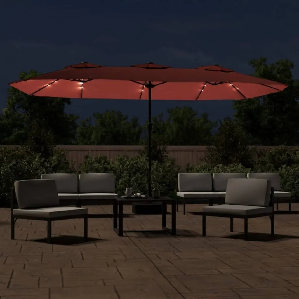 Double-Head Garden Parasol with LED Lights UV Protective 449x265cm