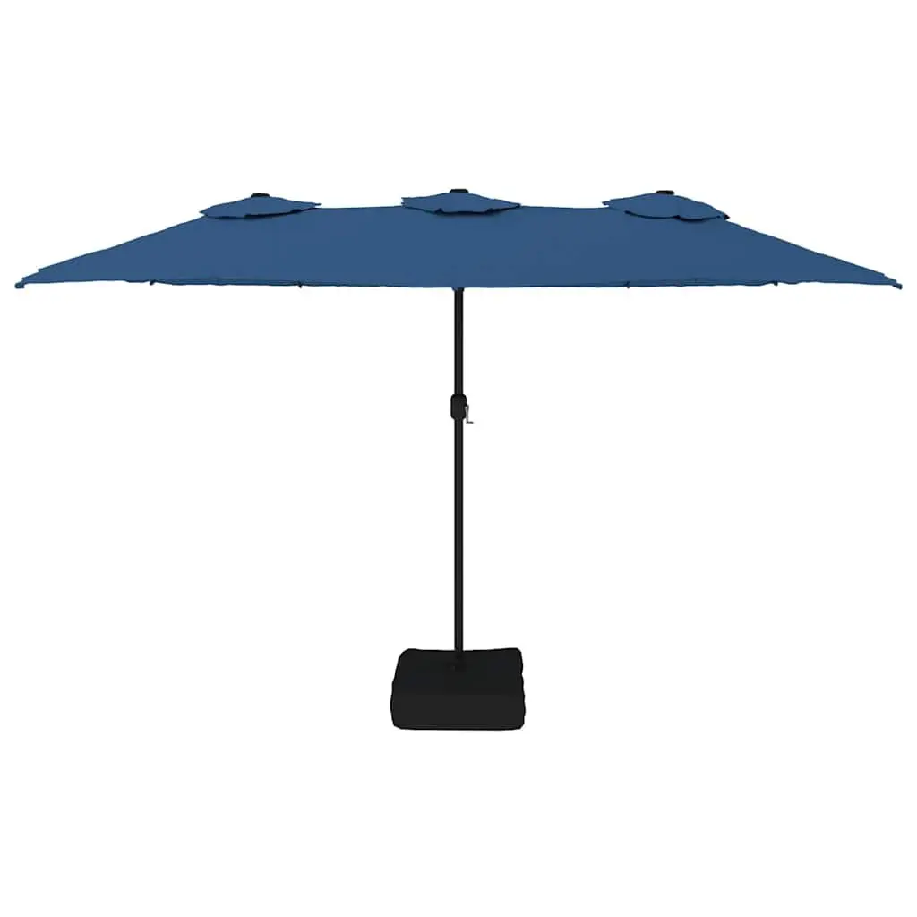 Double-Head Garden Parasol with LED Lights UV-Protective Blue 449x265cm