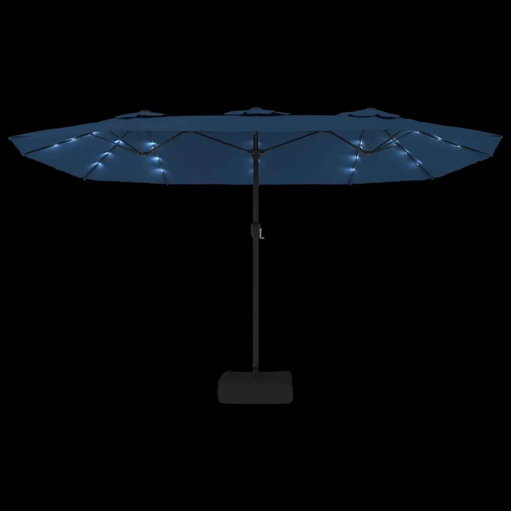 Double-Head Garden Parasol with LED Lights UV-Protective Blue 449x265cm