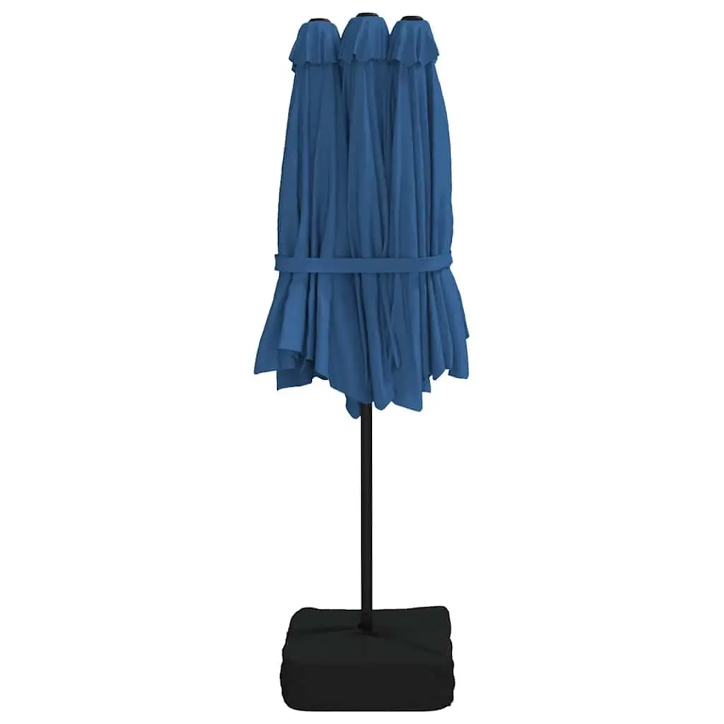 Double-Head Garden Parasol with LED Lights UV-Protective Blue 449x265cm