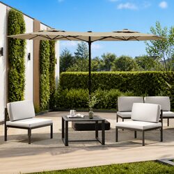 Double-Head Garden Parasol Shade Umbrella Outdoor Patio Sun Protection Taupe