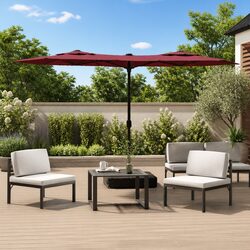 Double-Head Garden Parasol Red Outdoor Sunshade Patio Umbrella Crank Opening
