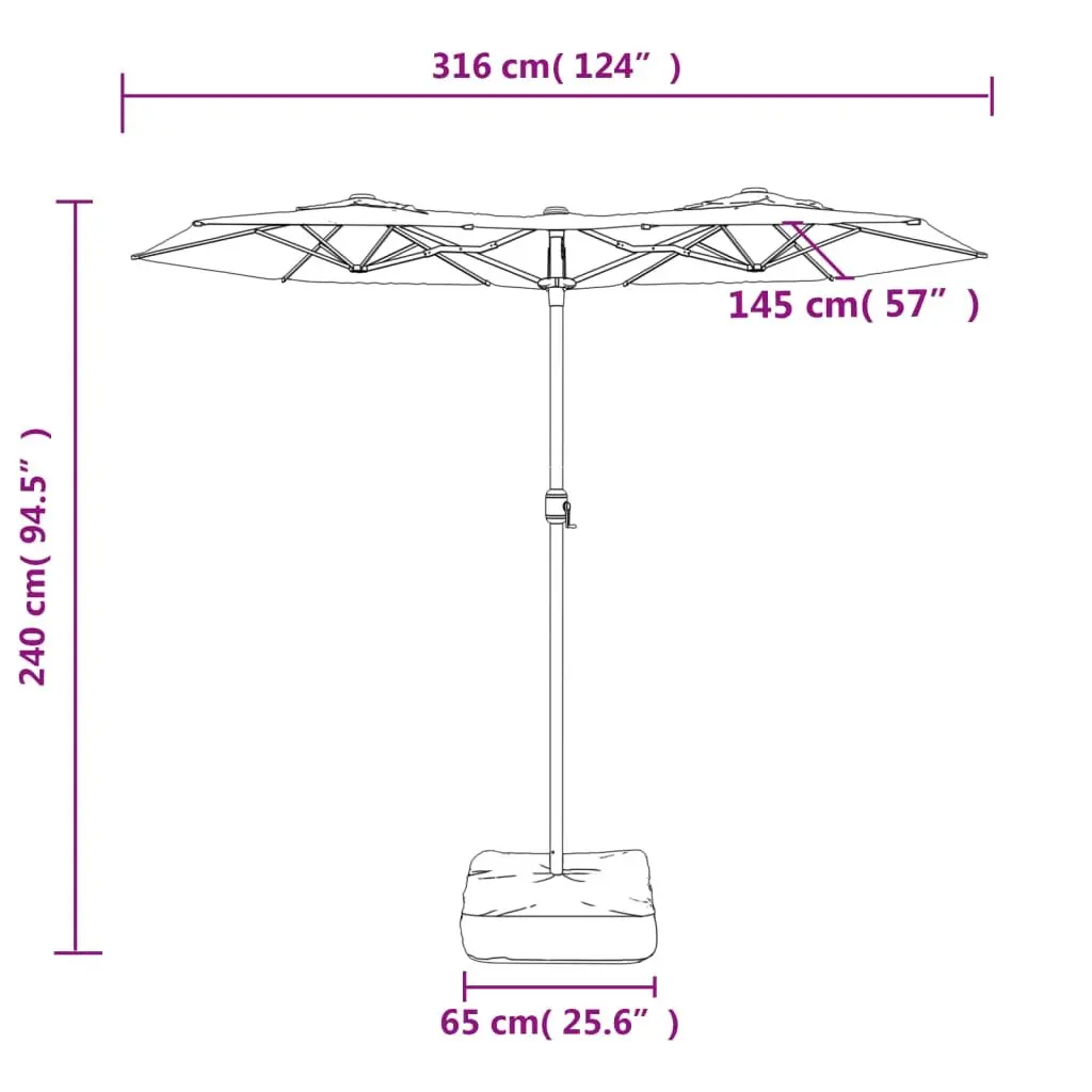 Double-Head Garden Parasol Azure Blue Crank Open 316 x 145 cm