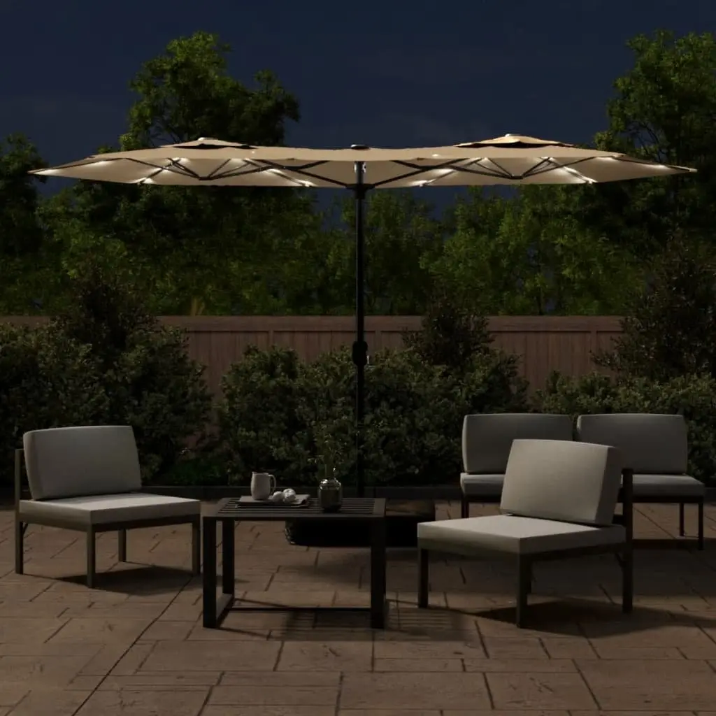 Double-Head Garden Parasol with LED Lights