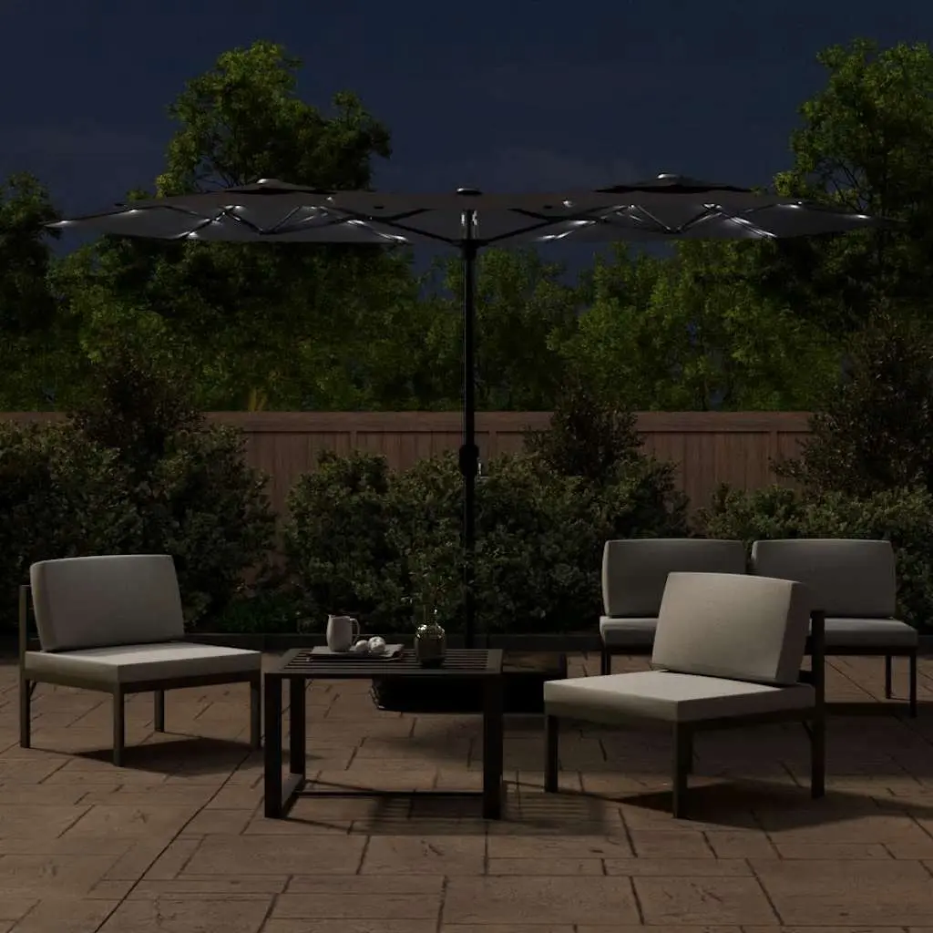 Double-Head Garden Parasol with LED Lights UV Protective 316 x 145 cm