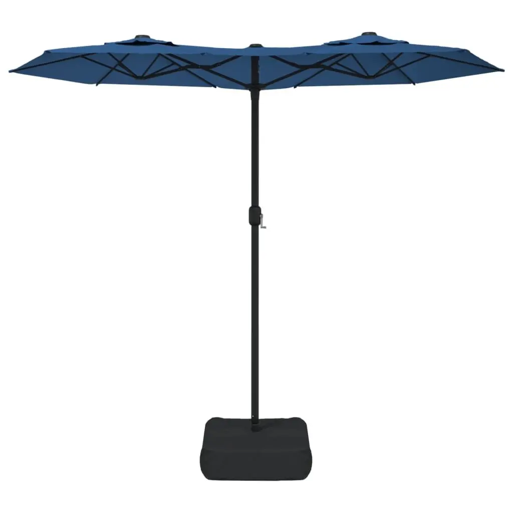Double-Head Garden Parasol with LED Lights Azure Blue 316 x 145 cm