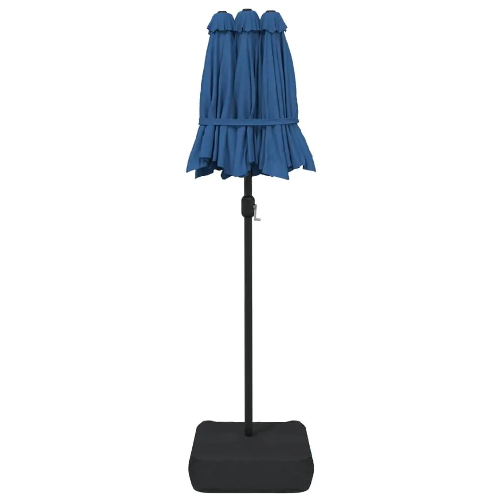 Double-Head Garden Parasol with LED Lights Azure Blue 316 x 145 cm