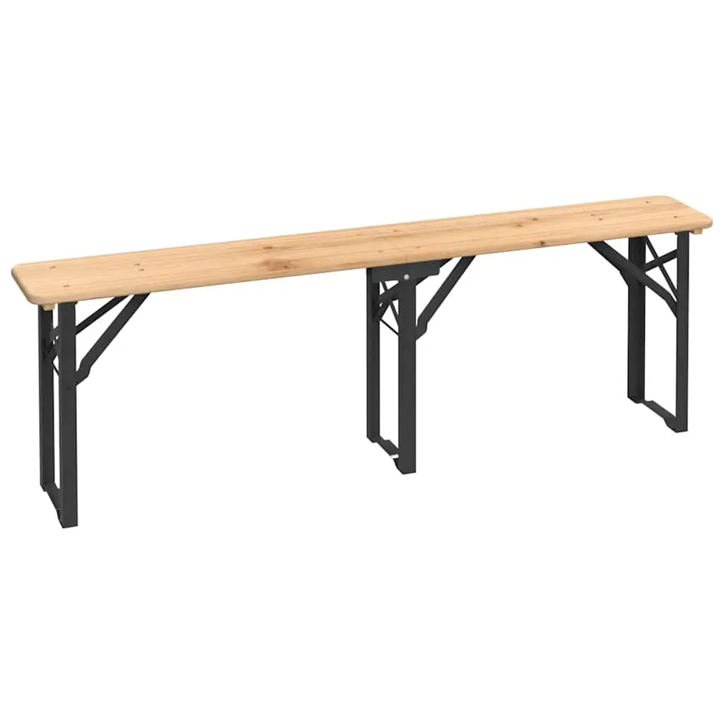 Folding Beer Table Set Outdoor Camping Picnic Fir Wood 3 Piece Brown