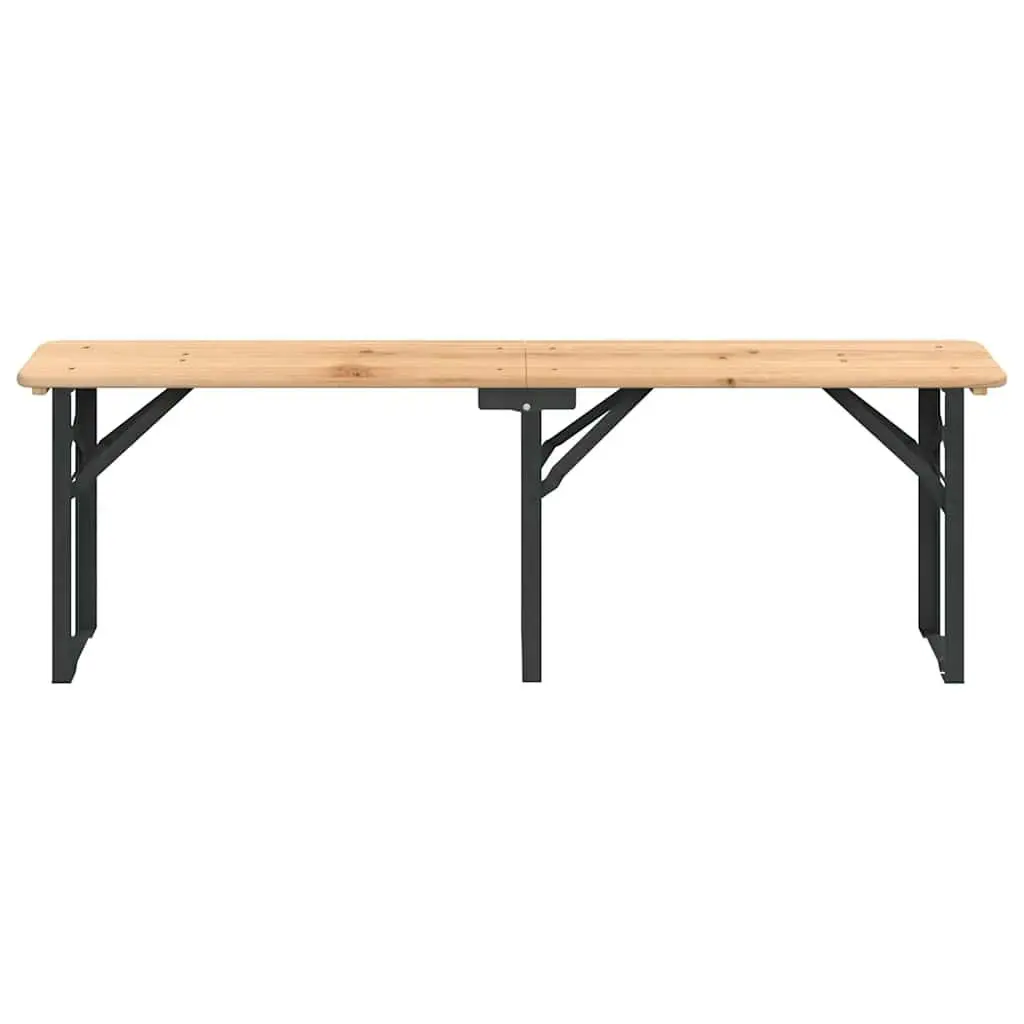 Folding Beer Table Set Outdoor Camping Picnic Fir Wood 3 Piece Brown