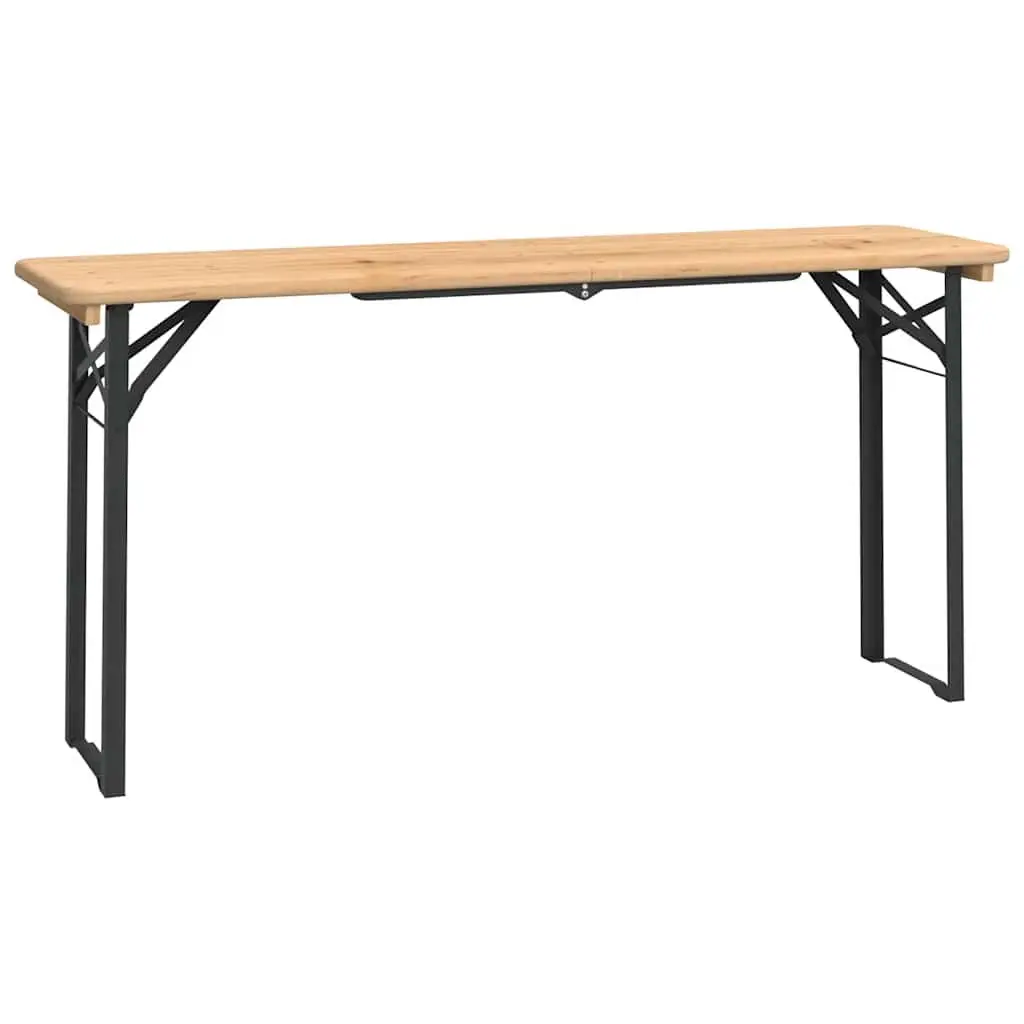 Folding Beer Table Set Outdoor Camping Picnic Fir Wood 3 Piece Brown