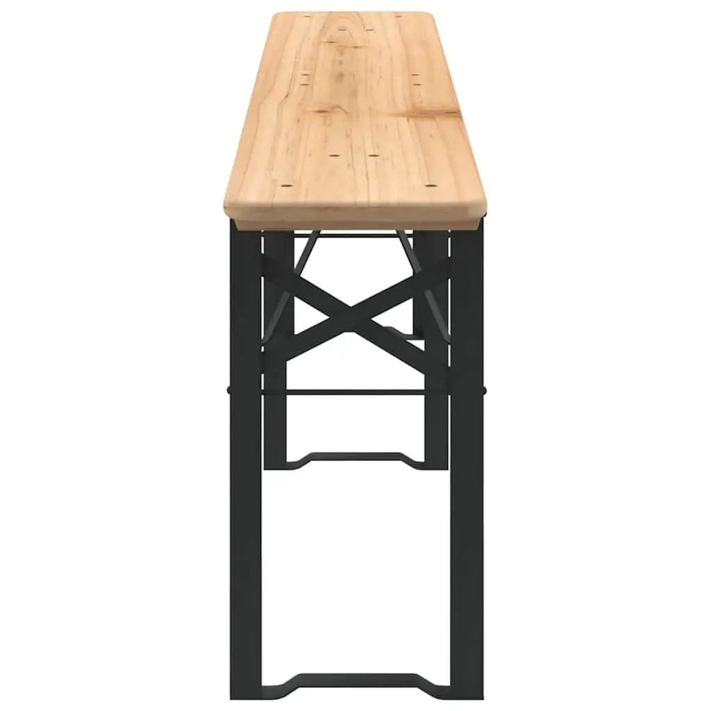 Folding Beer Table Set Outdoor Camping Picnic Fir Wood 3 Piece Brown