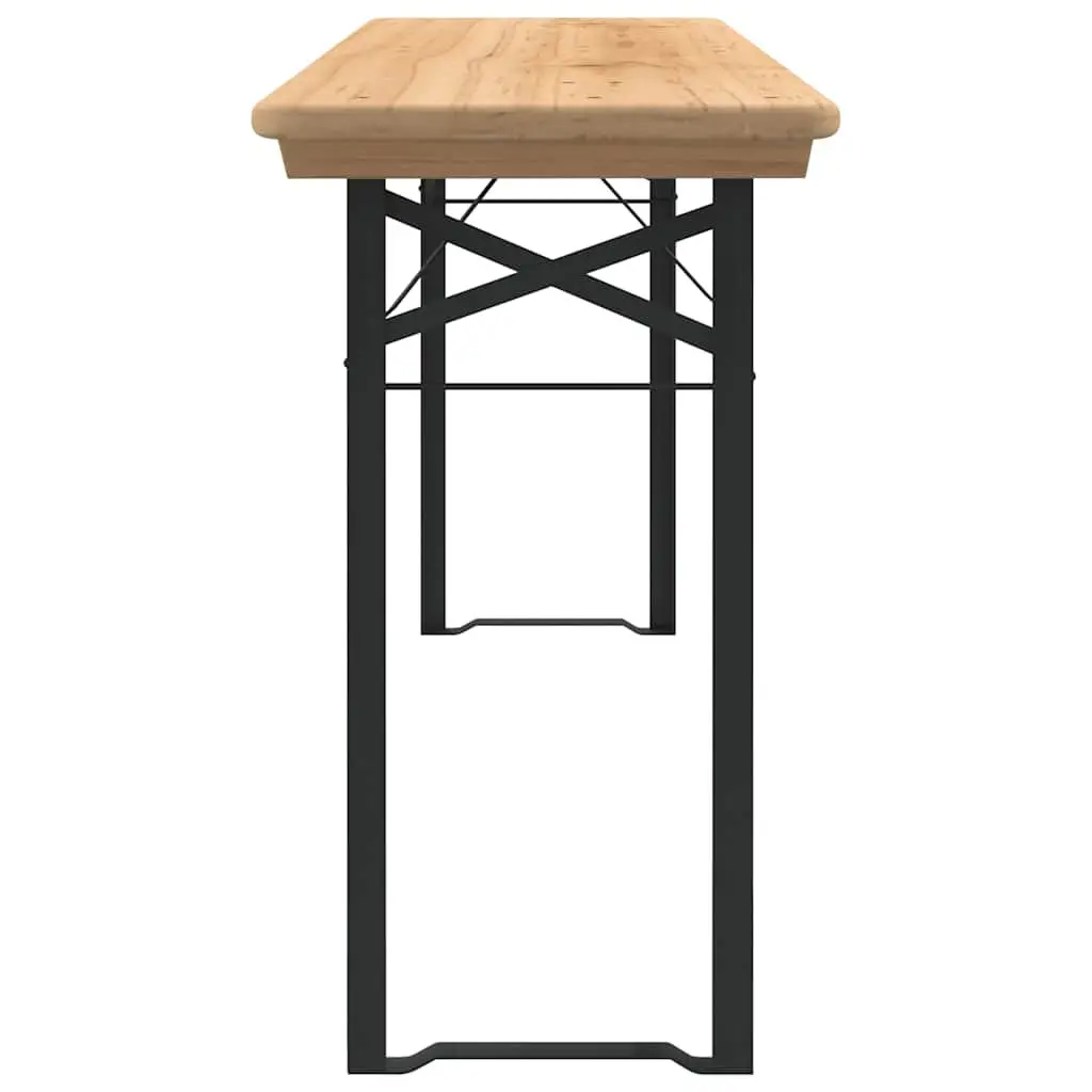 Folding Beer Table Set Outdoor Camping Picnic Fir Wood 3 Piece Brown