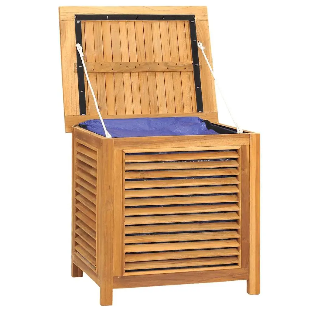 Garden Storage Box Solid Teak Wood 60x50x58cm Outdoor Bench Chest Louvres Design