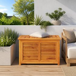 Garden Storage Box Solid Wood Teak 90x50x58 cm Outdoor Deck Bench Chest Louvre