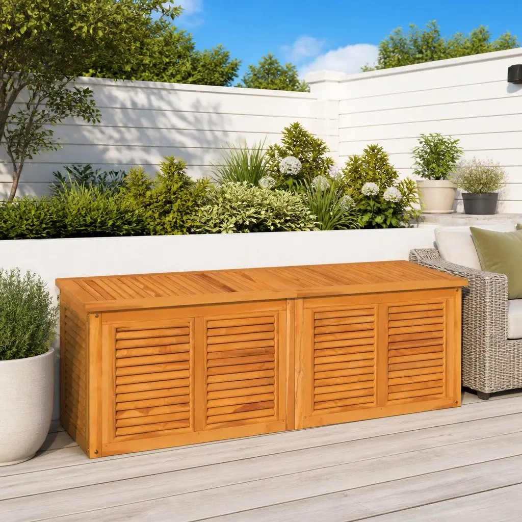 Garden Storage Box 150x50x55cm Solid Teak Wood Outdoor Furniture with Louvres