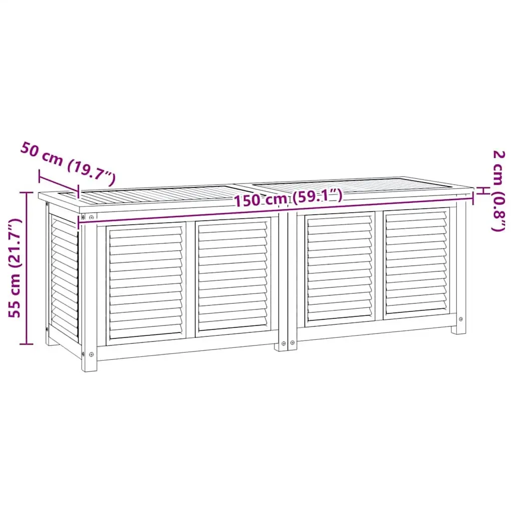 Garden Storage Box 150x50x55cm Solid Teak Wood Outdoor Furniture with Louvres