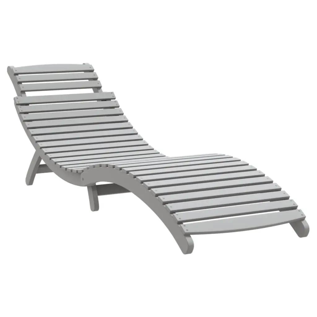 Sun Lounger with Side Table Grey Solid Wood Outdoor Garden Patio