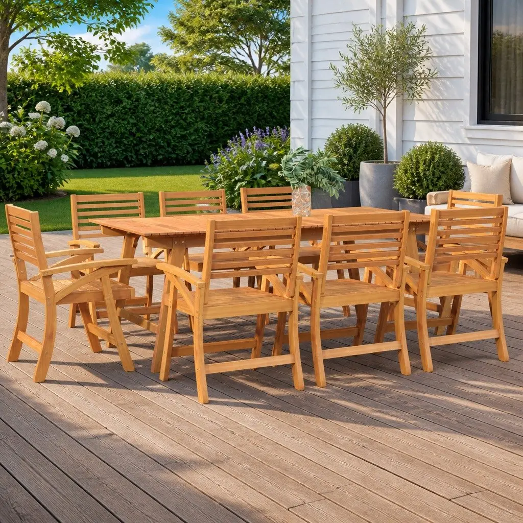 Outdoor Dining Table Solid Acacia Wood 200x90x75cm Durable Brown Slatted Top