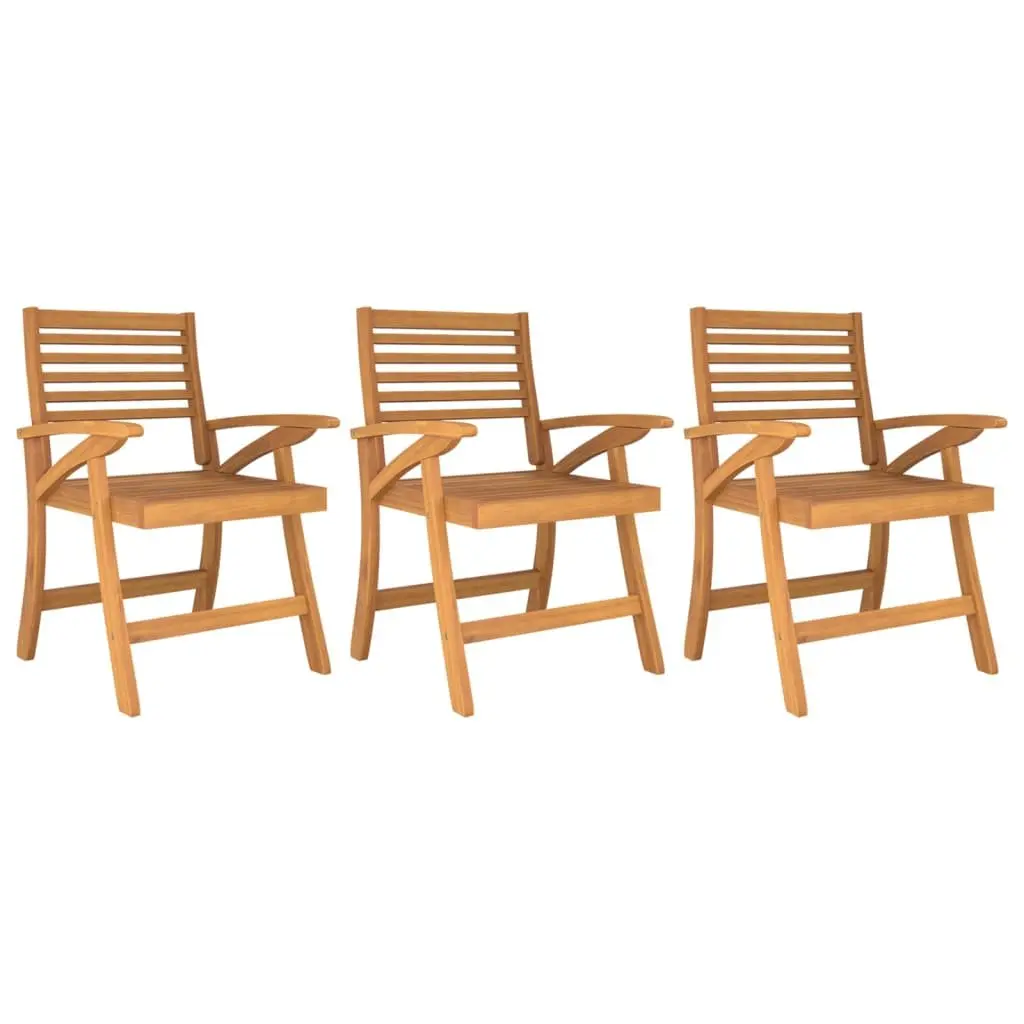 3 Piece Outdoor Garden Chairs Set Solid Acacia Wood Brown with Curved Back Support