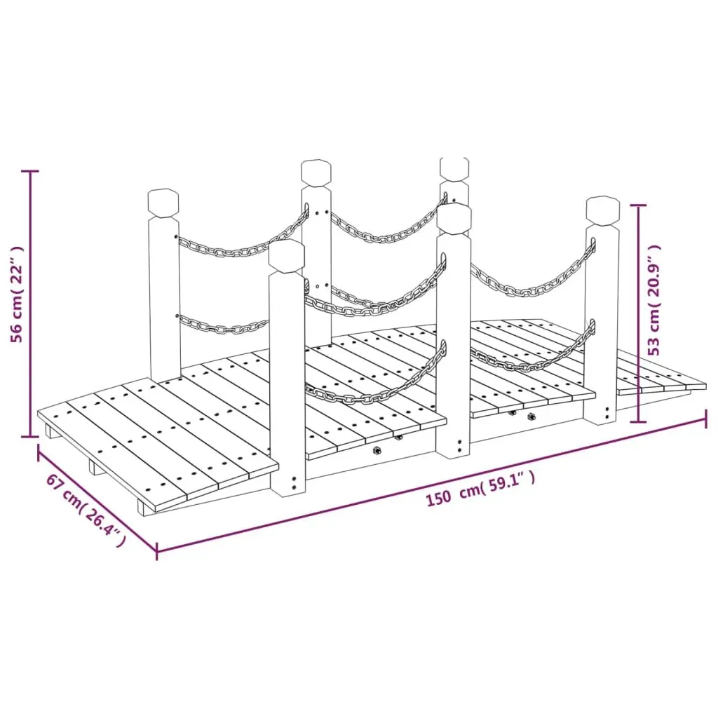 Garden Bridge Solid Spruce Wood with Chain Railings 150 x 67 x 56 cm