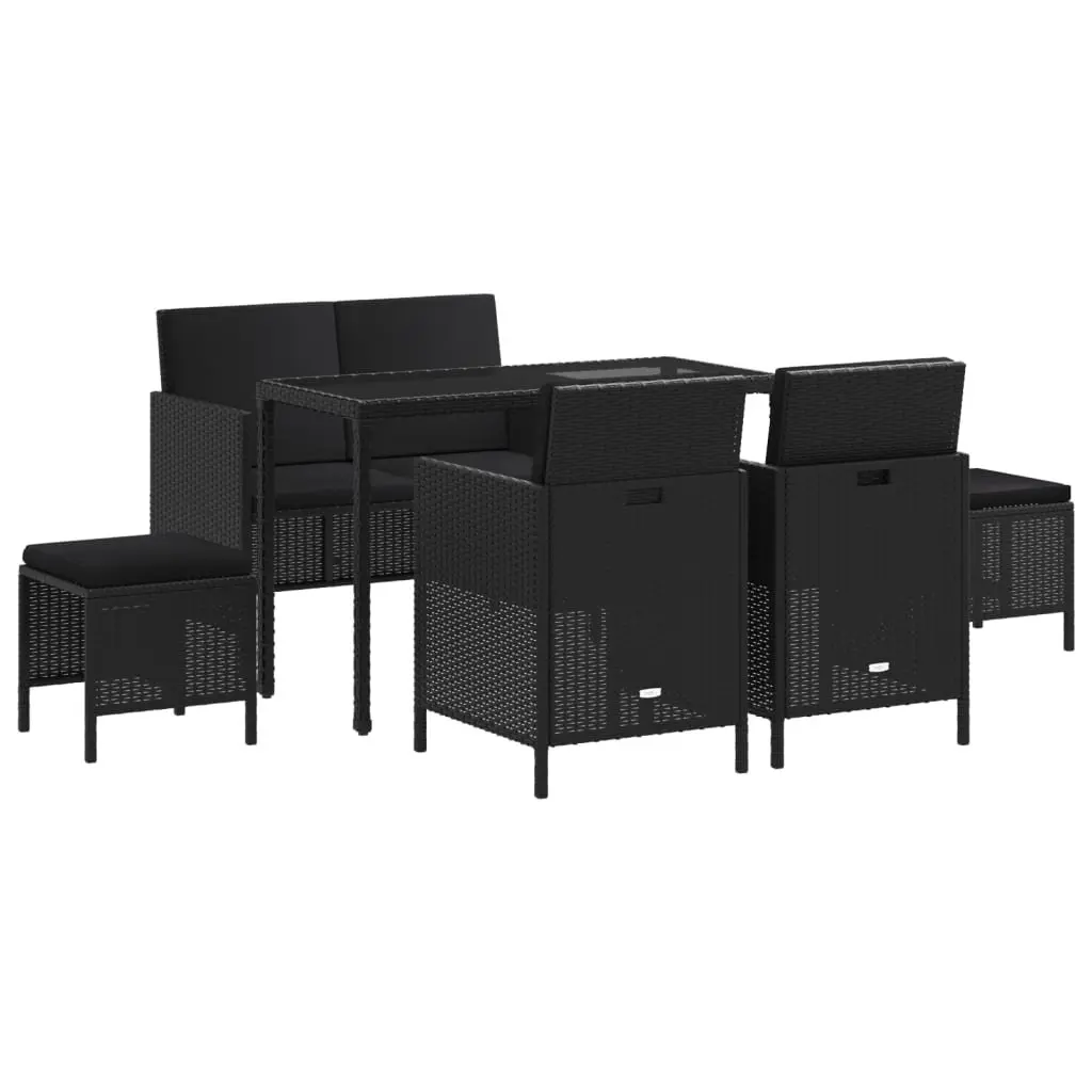 Garden Dining Set 6 Piece Outdoor Furniture Black Poly Rattan with Cushions