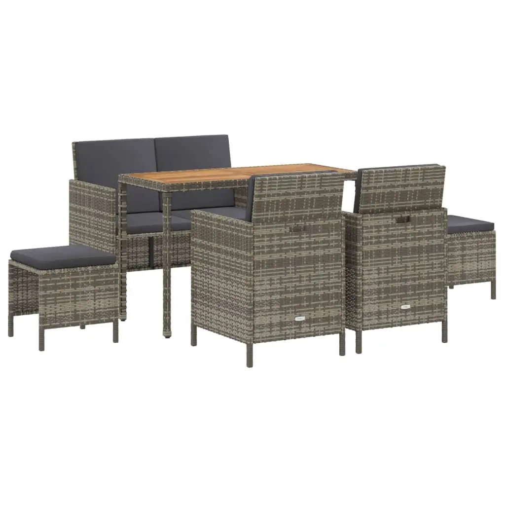 Garden Dining Set Grey Rattan 6 Piece Outdoor Furniture with Table Chairs and Cushions