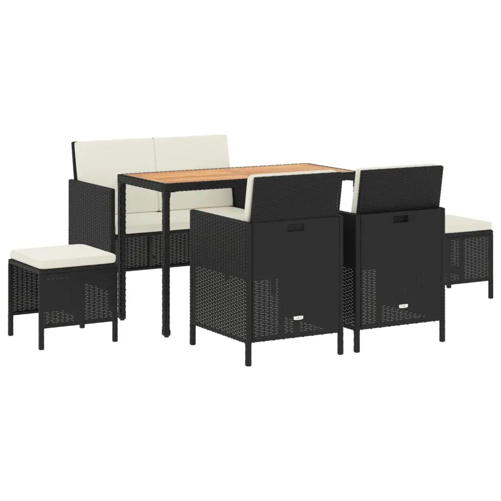 Garden Dining Set Black Rattan 6 Piece Outdoor Furniture with Cushions