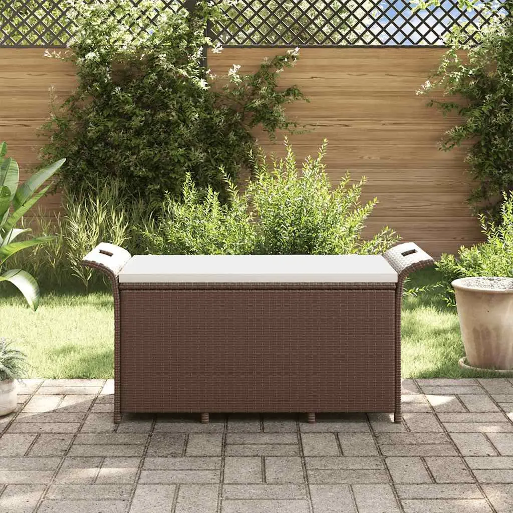 Garden Bench with Storage and Cushion Brown Outdoor Patio Furniture 116 x 46 x 57 cm