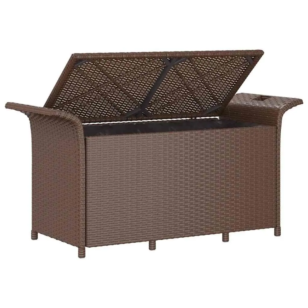 Garden Bench with Storage and Cushion Brown Outdoor Patio Furniture 116 x 46 x 57 cm