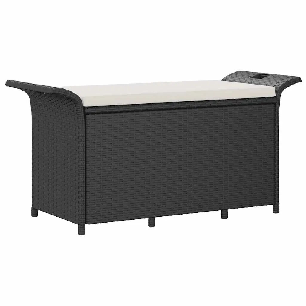Garden Bench with Storage Cushioned Seat Black Poly Rattan 116 x 46 x 57 cm