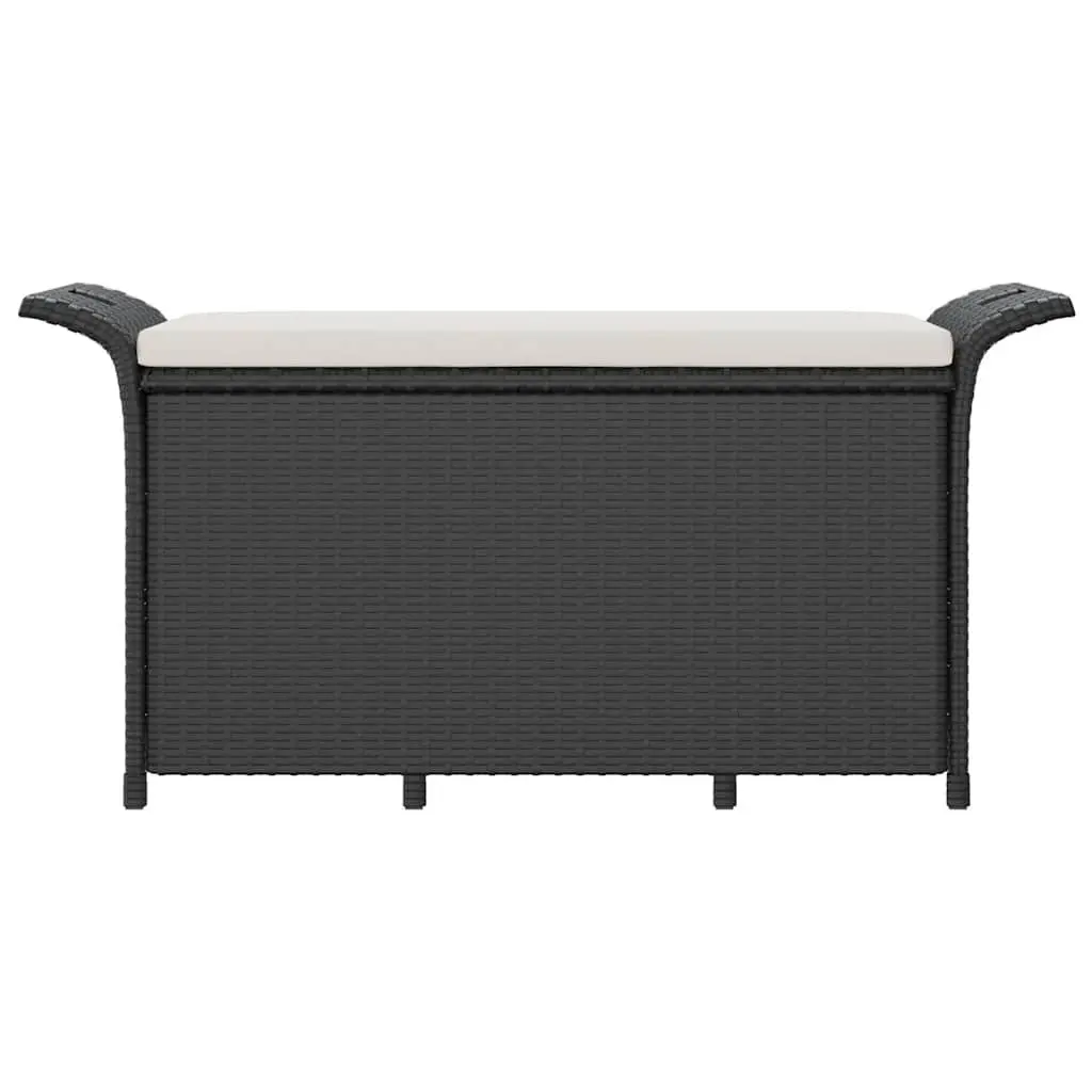 Garden Bench with Storage Cushioned Seat Black Poly Rattan 116 x 46 x 57 cm