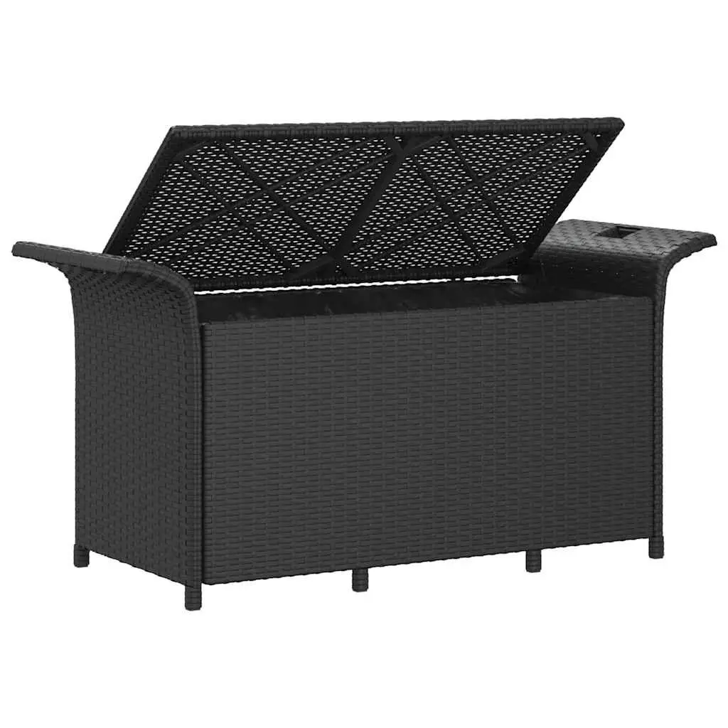 Garden Bench with Storage Cushioned Seat Black Poly Rattan 116 x 46 x 57 cm