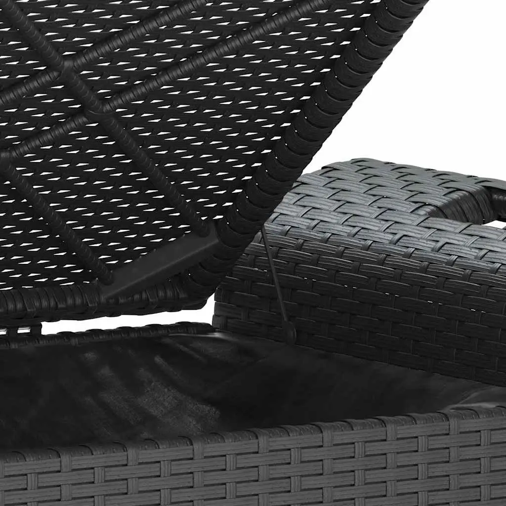 Garden Bench with Storage Cushioned Seat Black Poly Rattan 116 x 46 x 57 cm