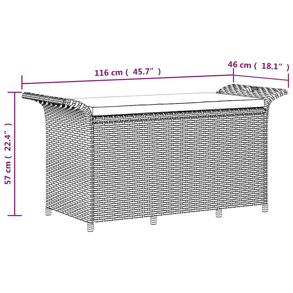 Garden Bench with Storage Cushioned Seat Black Poly Rattan 116 x 46 x 57 cm