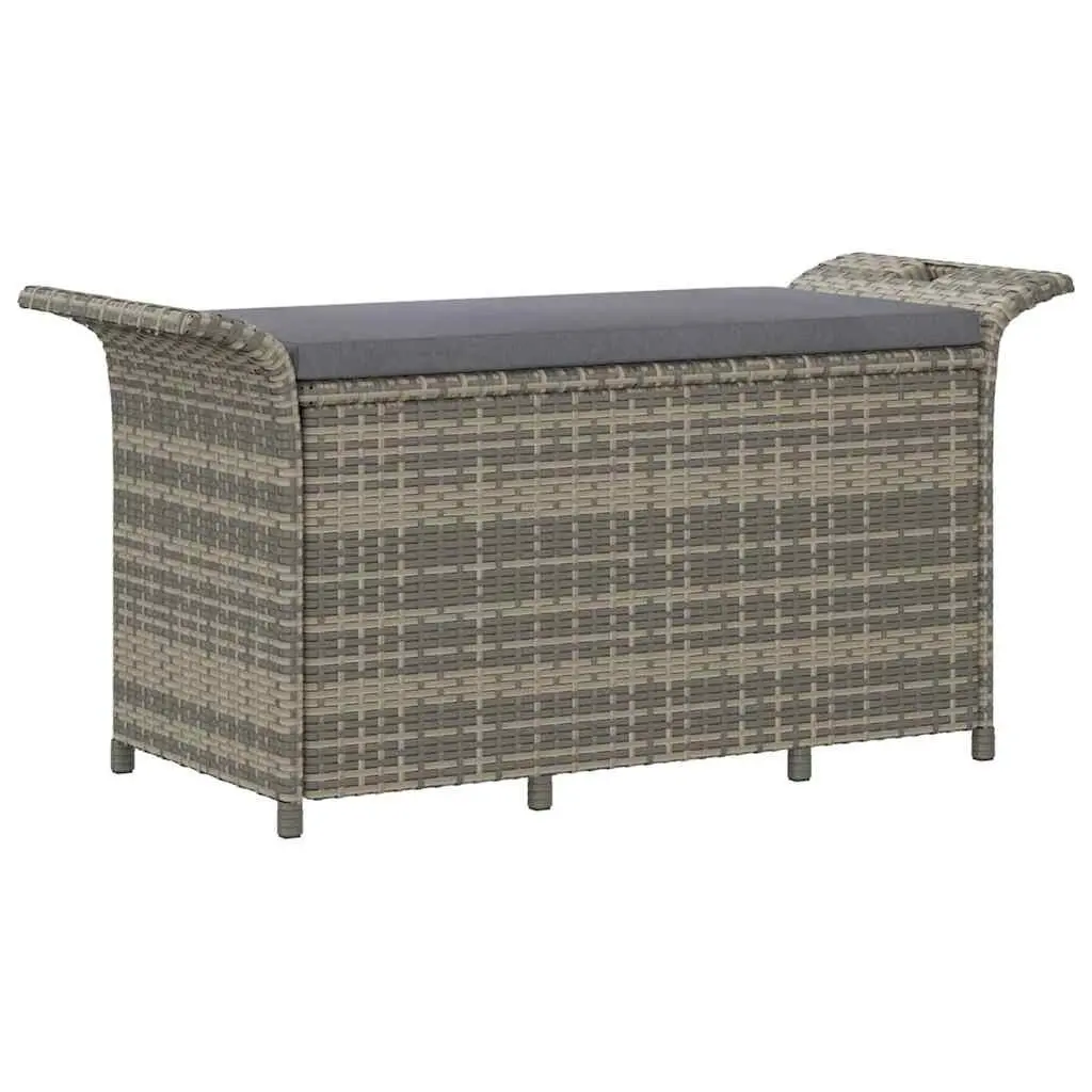 Outdoor Garden Bench with Storage Cushion Grey Poly Rattan 116x46x57 cm