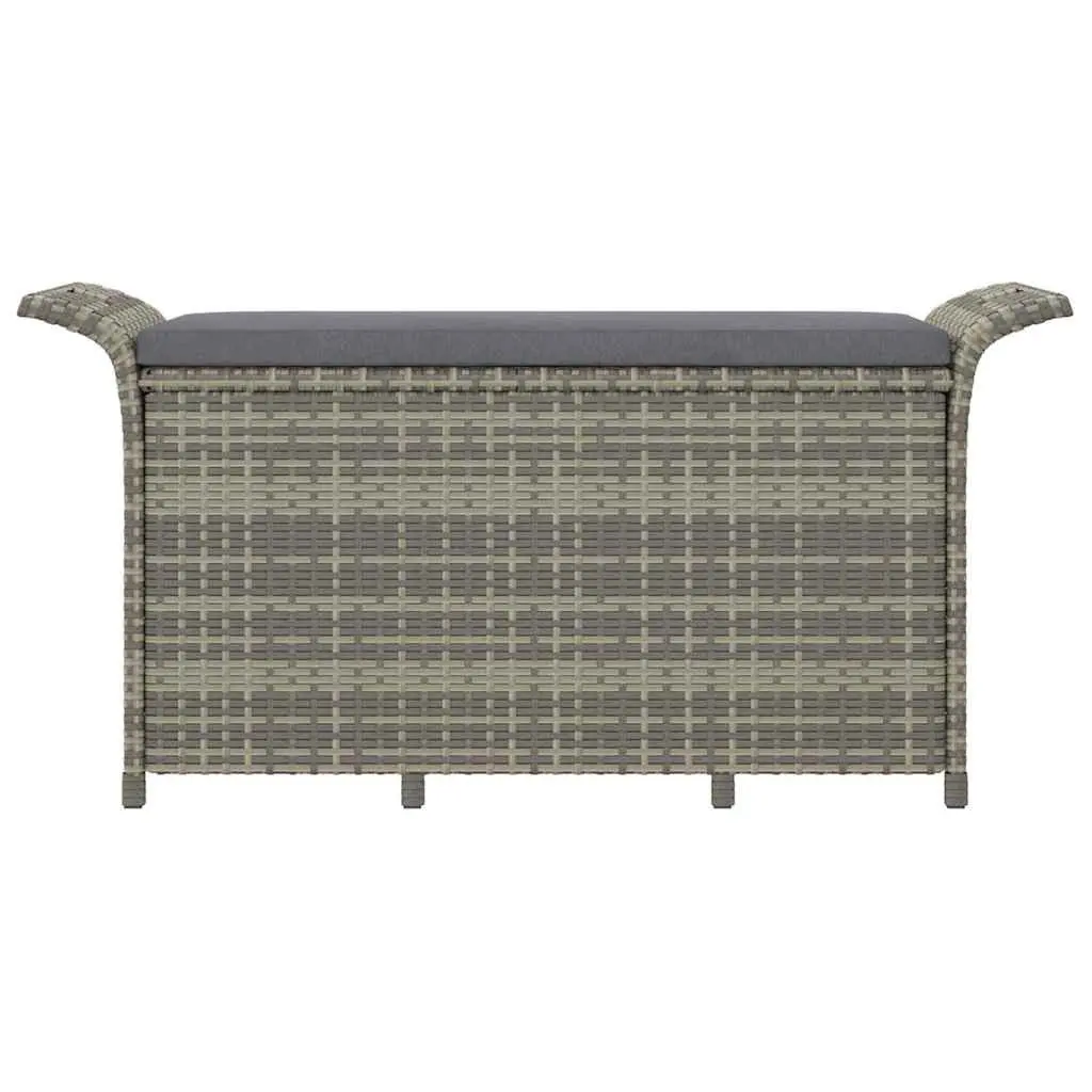 Outdoor Garden Bench with Storage Cushion Grey Poly Rattan 116x46x57 cm