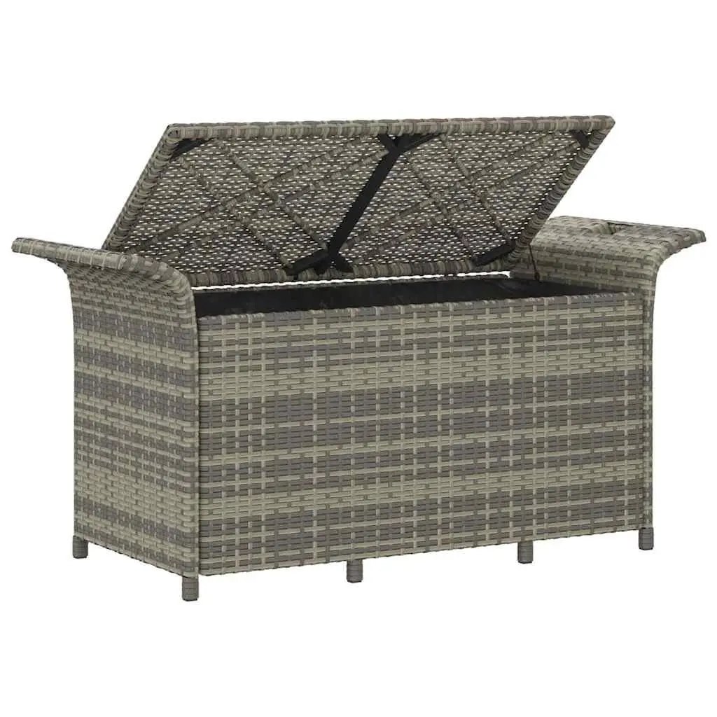 Outdoor Garden Bench with Storage Cushion Grey Poly Rattan 116x46x57 cm