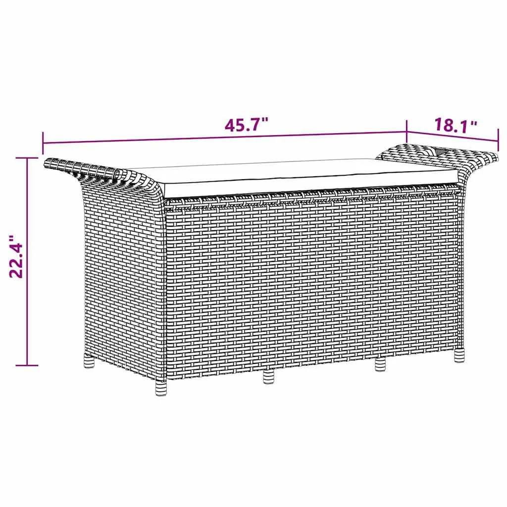 Outdoor Garden Bench with Storage Cushion Grey Poly Rattan 116x46x57 cm