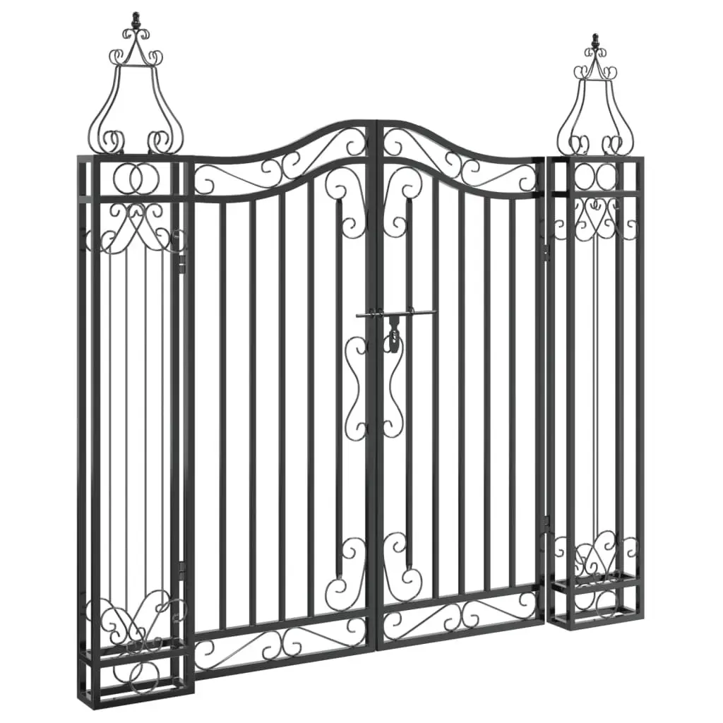 Garden Gate Black Wrought Iron Ornamental Fence Entry Outdoor Patio Yard Decor